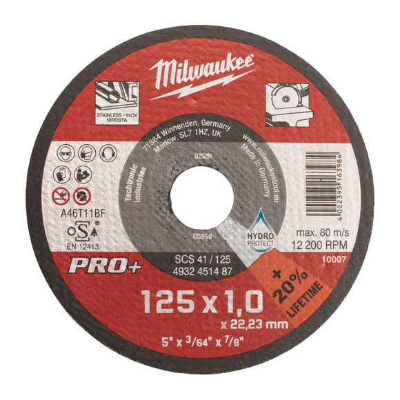 Milwaukee SCS 41 PRO+ 125 x 1 x 22.2mm Thin Metal Cutting Disc