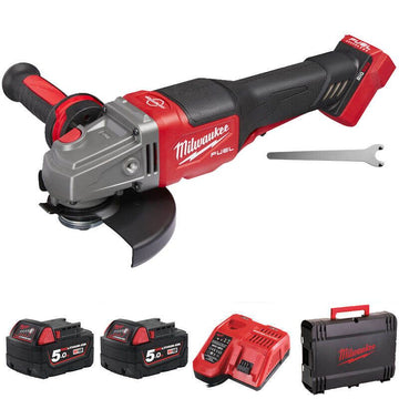 125 VARIABLE SPEED & BREAKING ANGLE GRINDER M18 FSAGV125XPDB-502X + 2 x 5.0AH BATTERY + CHARGER 12-18V
