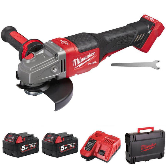 125 VARIABLE SPEED & BREAKING ANGLE GRINDER M18 FSAGV125XPDB-502X + 2 x 5.0AH BATTERY + CHARGER 12-18V