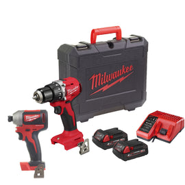 COMPACT BRUSHLESS PERCUSSION DRILL M18 BLPDRC-202C + COMPACT HAMMER DRILL CBLID -0 + 2 x 2.0AH BATTERY + CHARGER 12-18V
