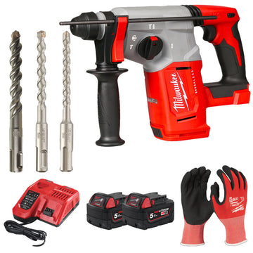 Milwaukee M18 Brushless SDS+ 26mm Hammer Kit 5.0Ah with Bits Alt — Bundle 19
