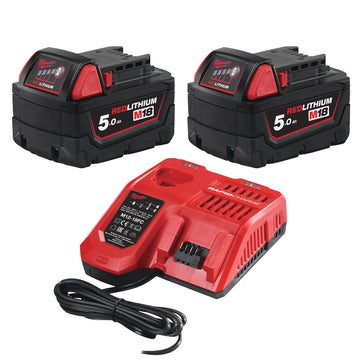 Milwaukee M18 Fast Charger + Twin 5.0Ah Battery Pack — Bundle 27