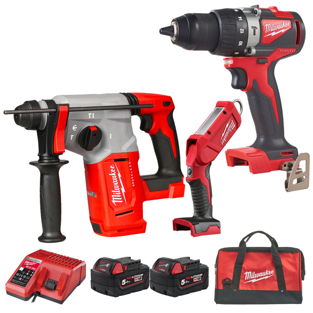 Milwaukee M18 Drill + SDS + Work Light Combo | Bundle 37 | Milwaukee Jordan